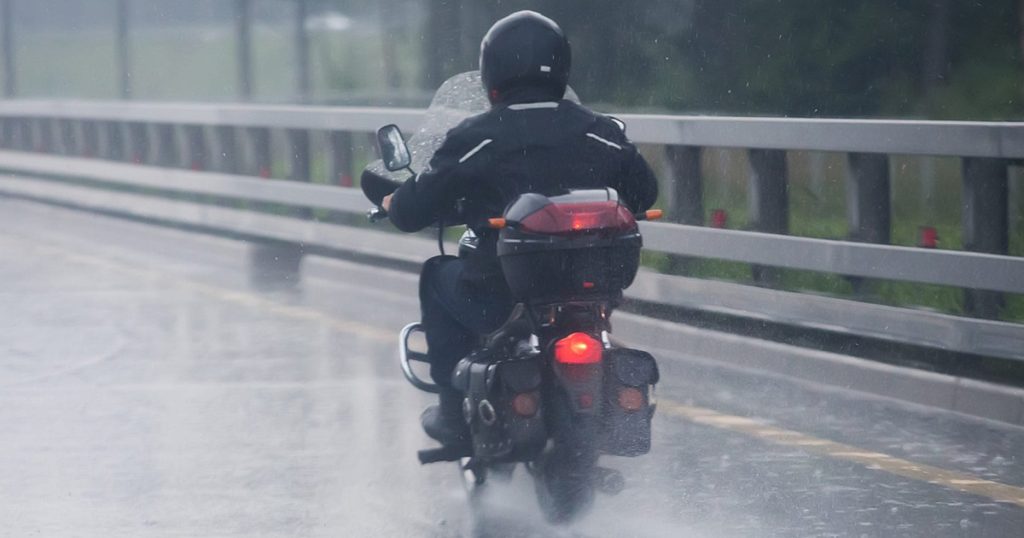 Riding a motorcycle in the rain requires you to be more aware of your surroundings.