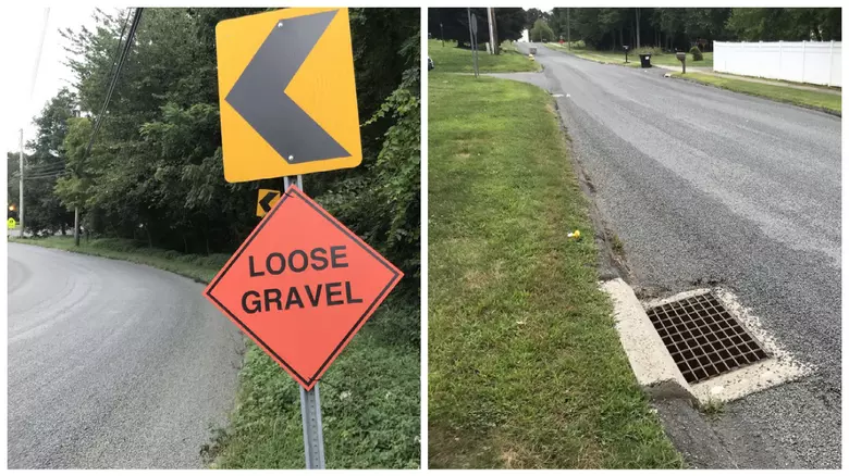 Loose gravel on the road can make motorcycle tires slip